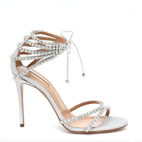 Aquazzura Luminous 105 mm Silver Leather Crystal-Embellished Sandals / Heels - Picture 8 of 17